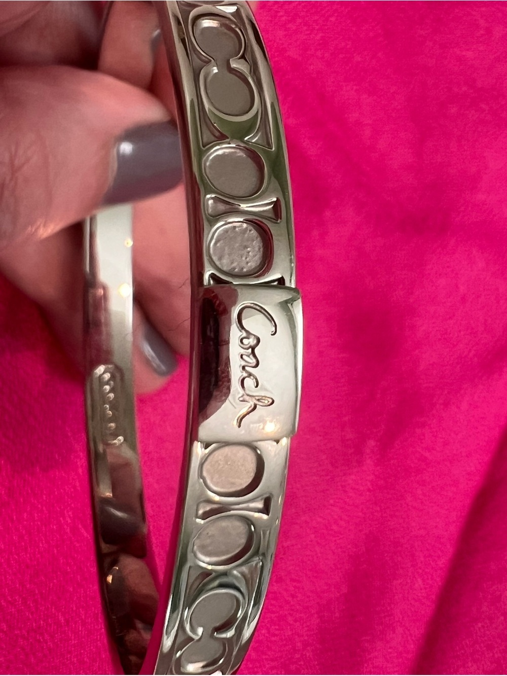 NWOT Coach Silver Tone Signature Logo Bangle Bracelet